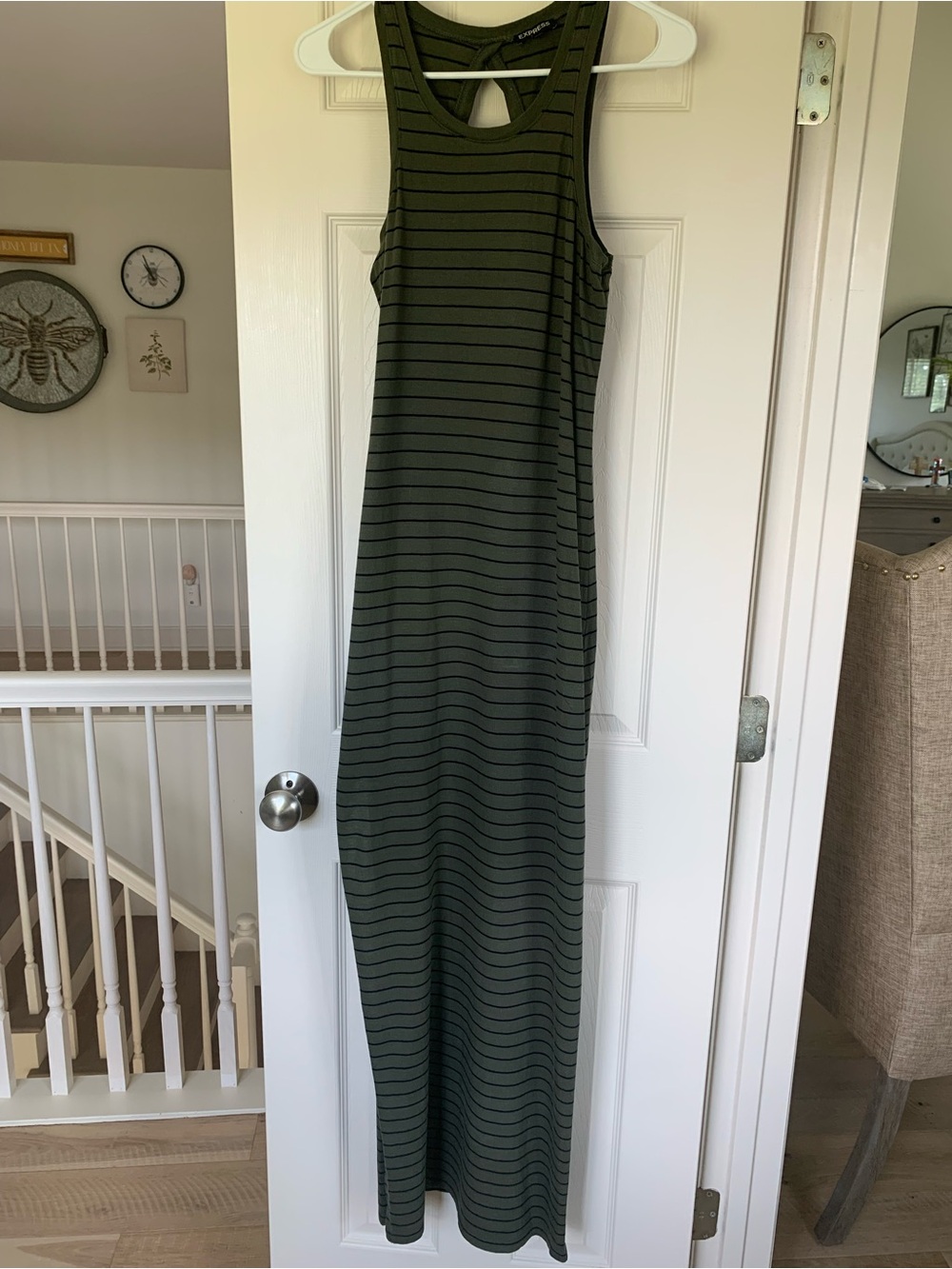 Striped Olive Green Tank Maxi Dress